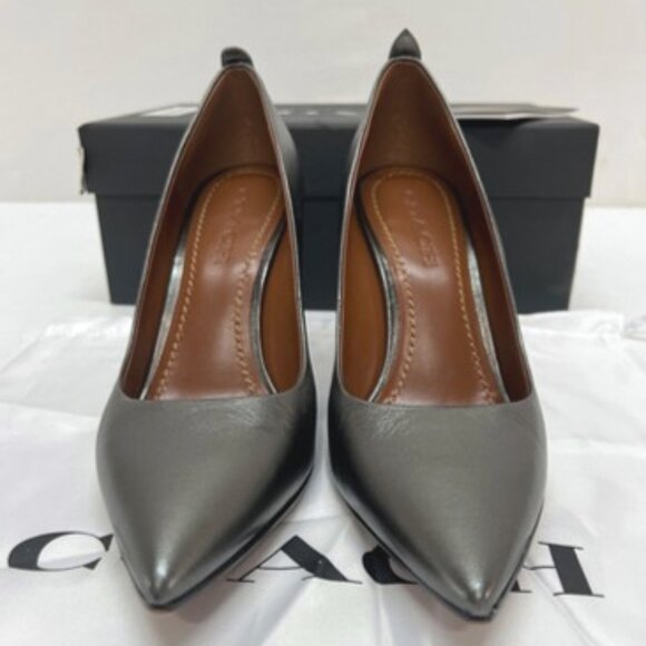 COACH Waverly Gunmetal Gray Leather High Heel Pumps with Box & Dust Bag Size 9 - Picture 5 of 12